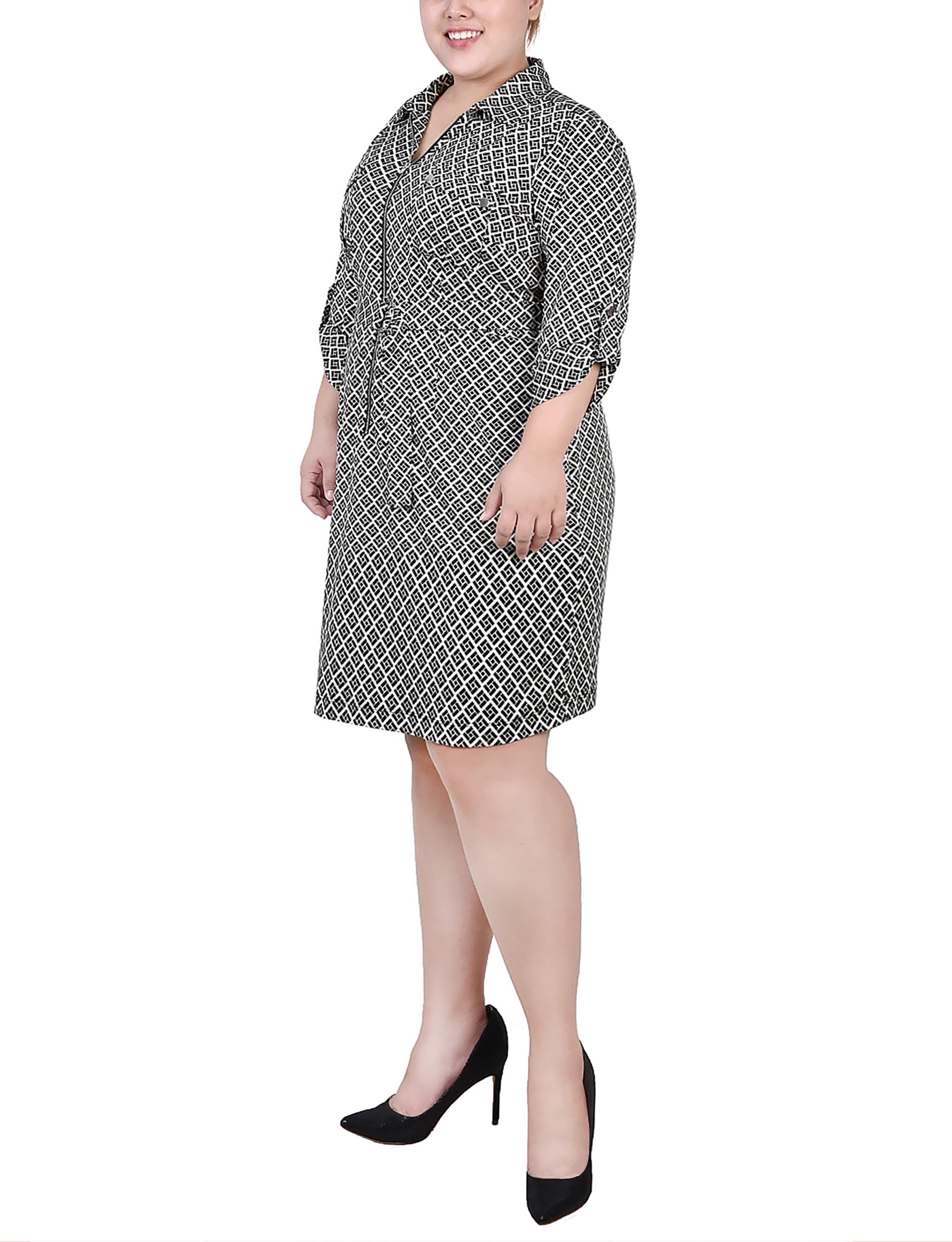 Beige Belted Roll Tab Zip Front Shirtdress - Plus Size Product Image