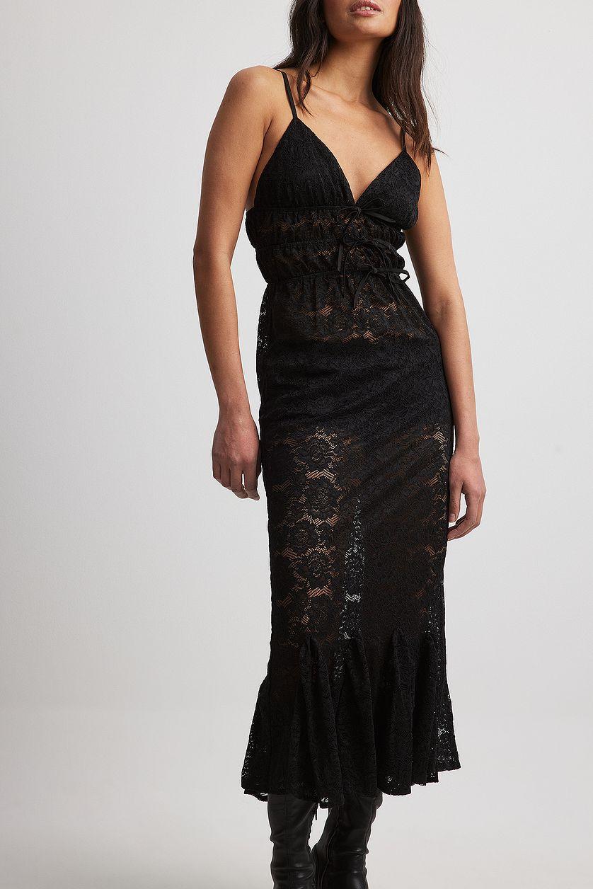 Draped Lace Midi Dress Product Image