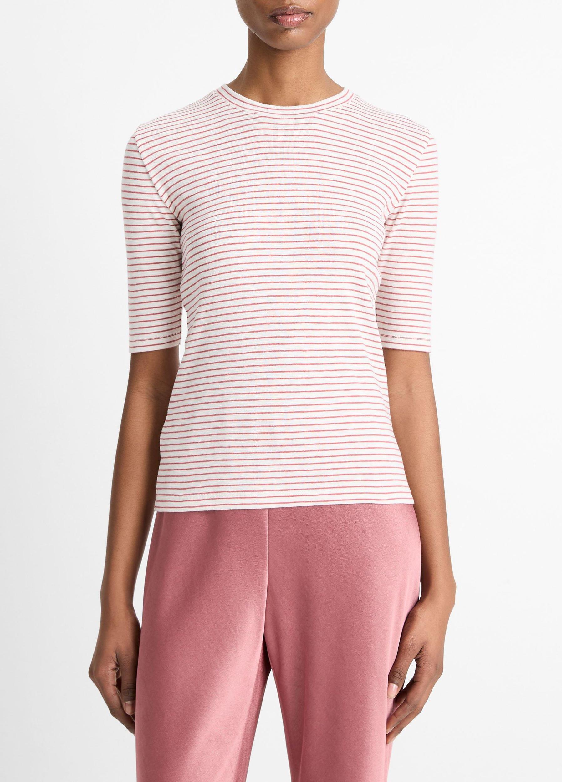 Striped Cotton-Blend Elbow-Sleeve T-Shirt Product Image