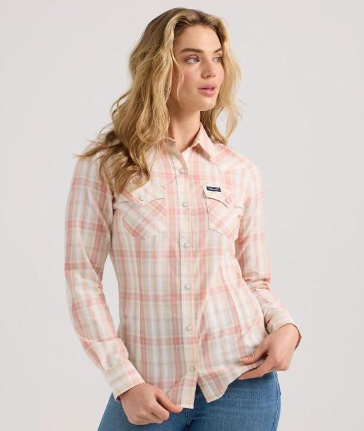 SALE Wrangler® Ladies' L/S Rosy Pink Plaid Snap Shirt Product Image