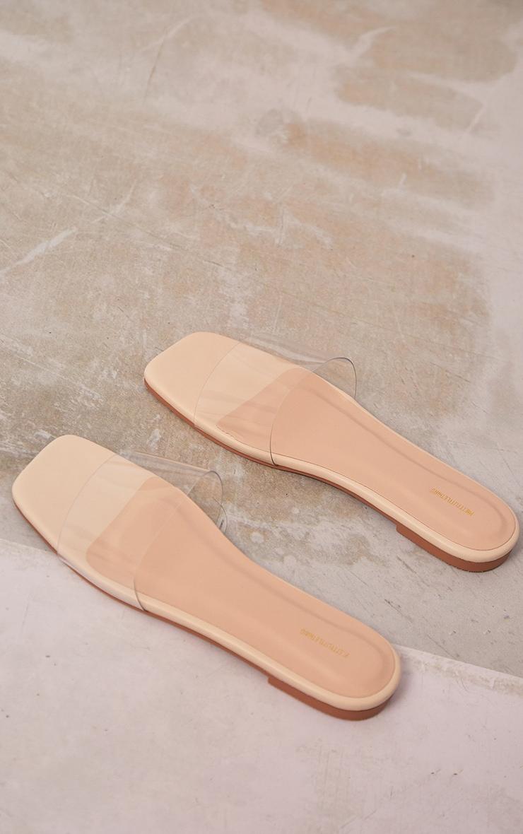 Cream Wide Fit PU Clear Strap Mule Sandals Product Image