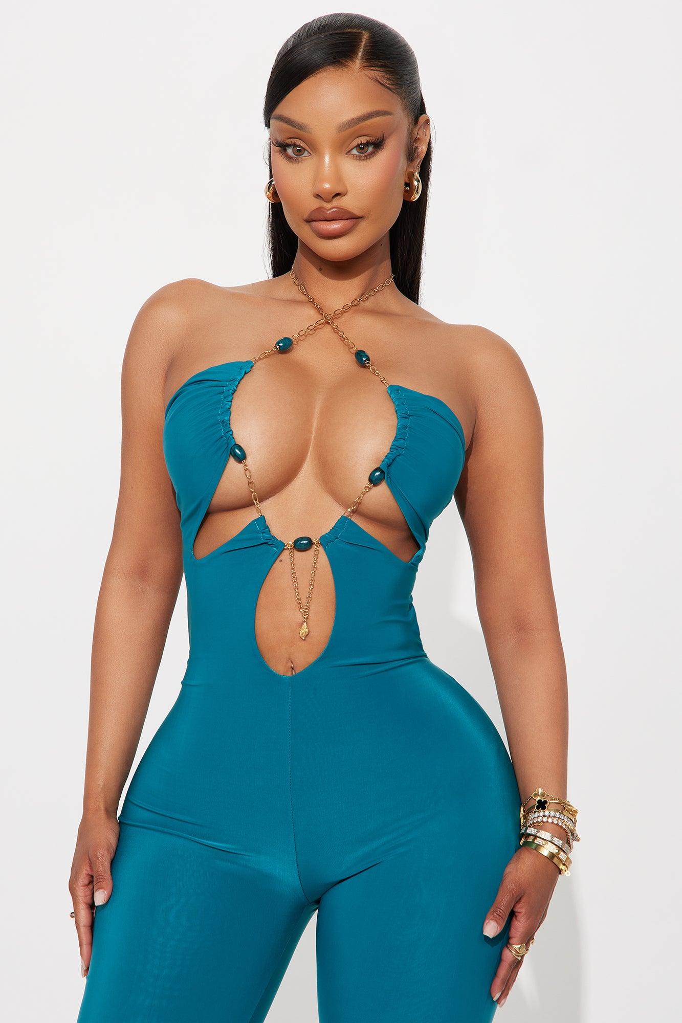Gia Chain Strap Wide Leg Jumpsuit - Teal Product Image