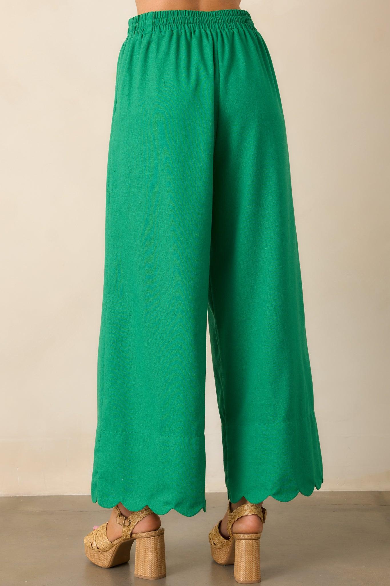 Weekend Getaway Green Scalloped Hem Pants Product Image