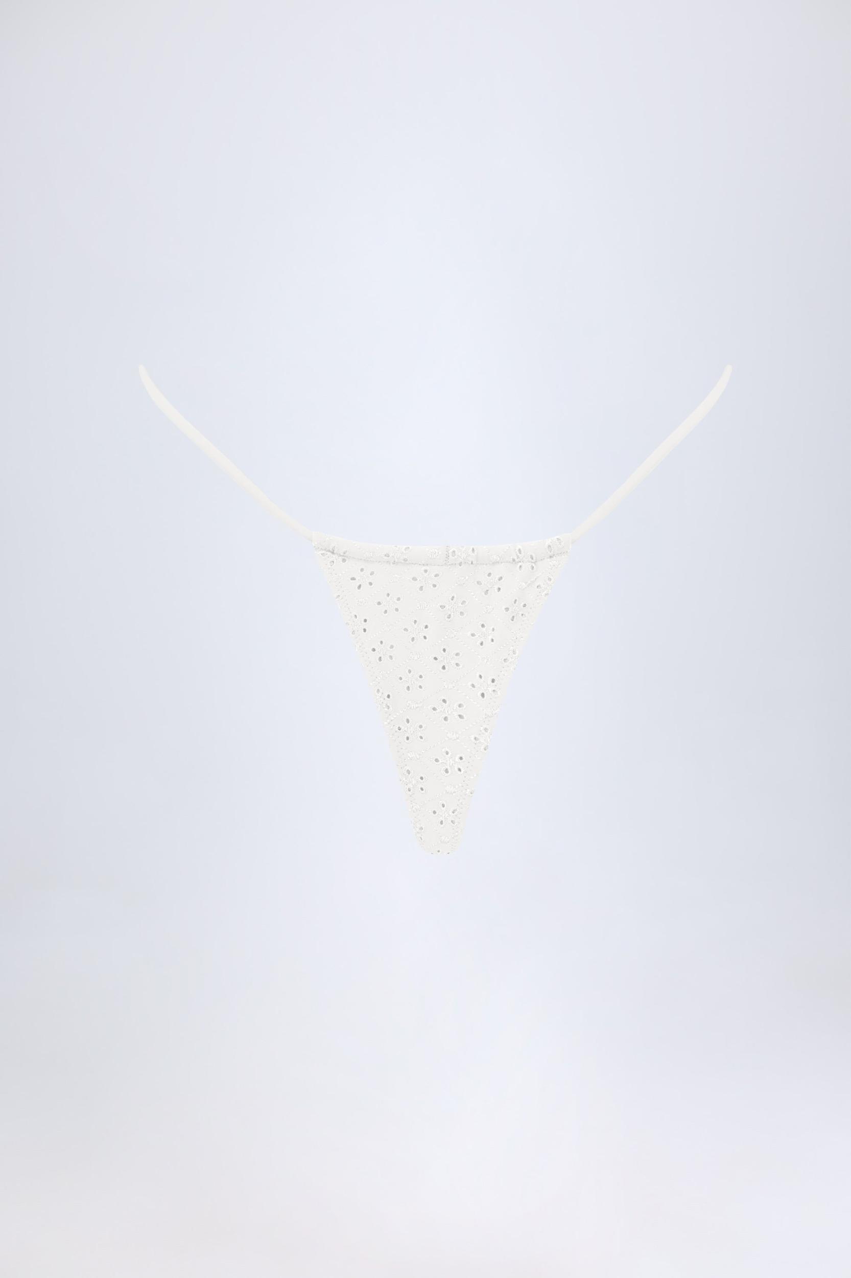 Broderie Anglaise Drawstring Bikini Bottoms in White Product Image