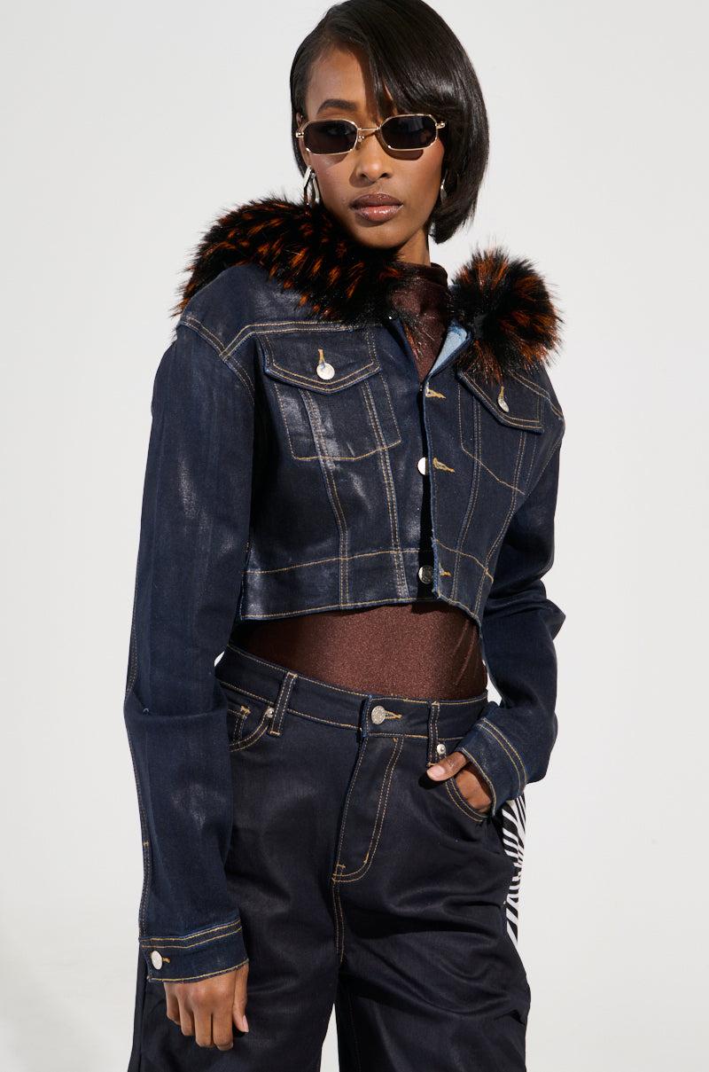 SITTING PRETTY FUR TRIM COATED DENIM JACKET Product Image