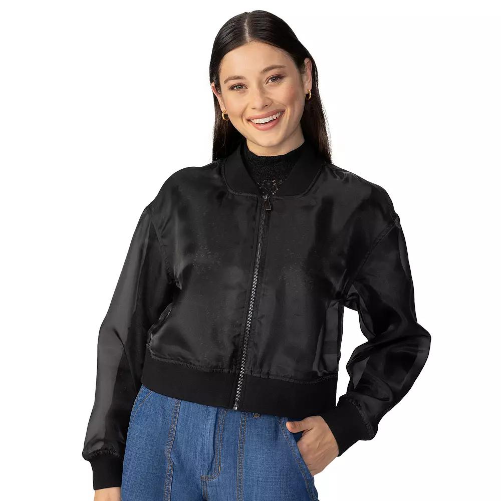 Women's Modern Supply by Sanctuary Organza Bomber Jacket, Size: Large, Black Product Image