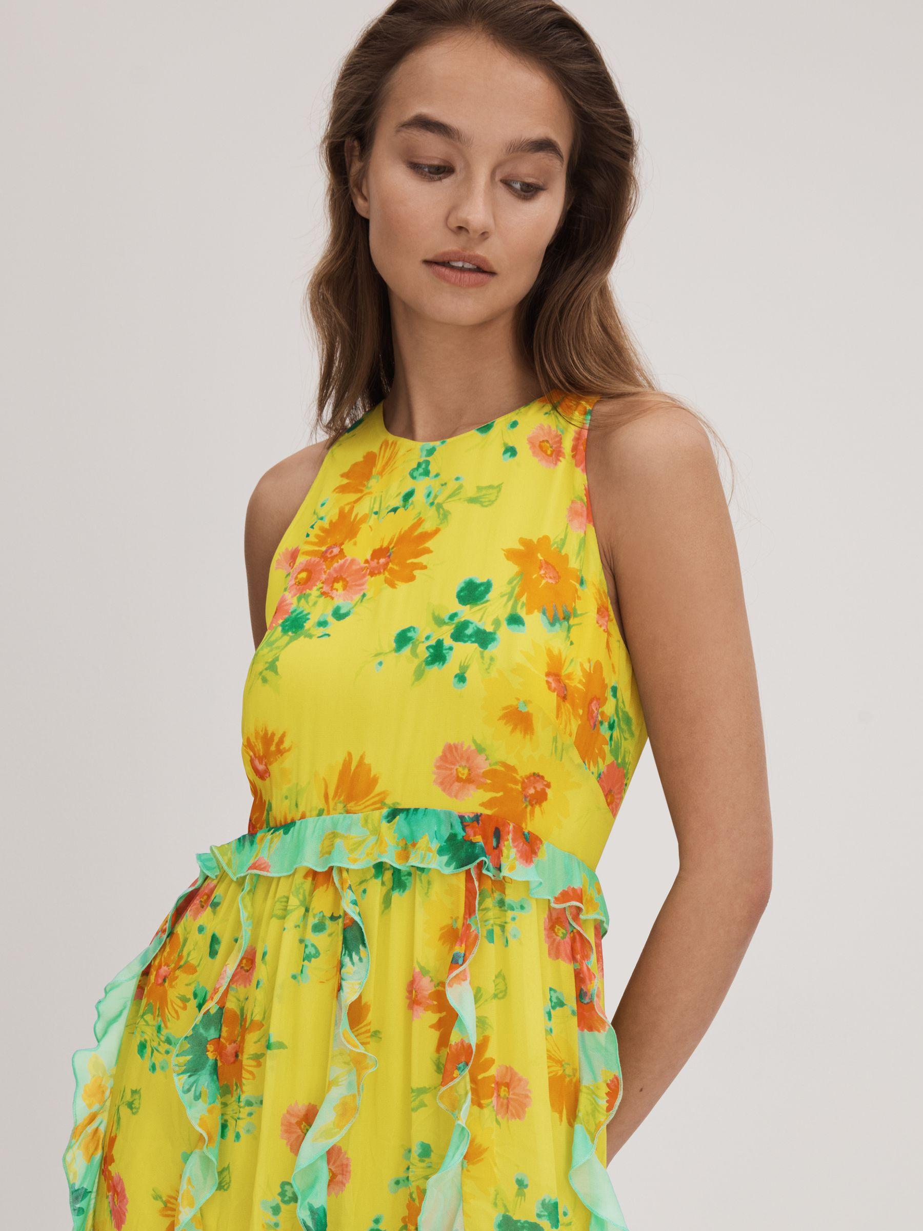 Florere Printed Ruffle Midi Dress in Lime Product Image