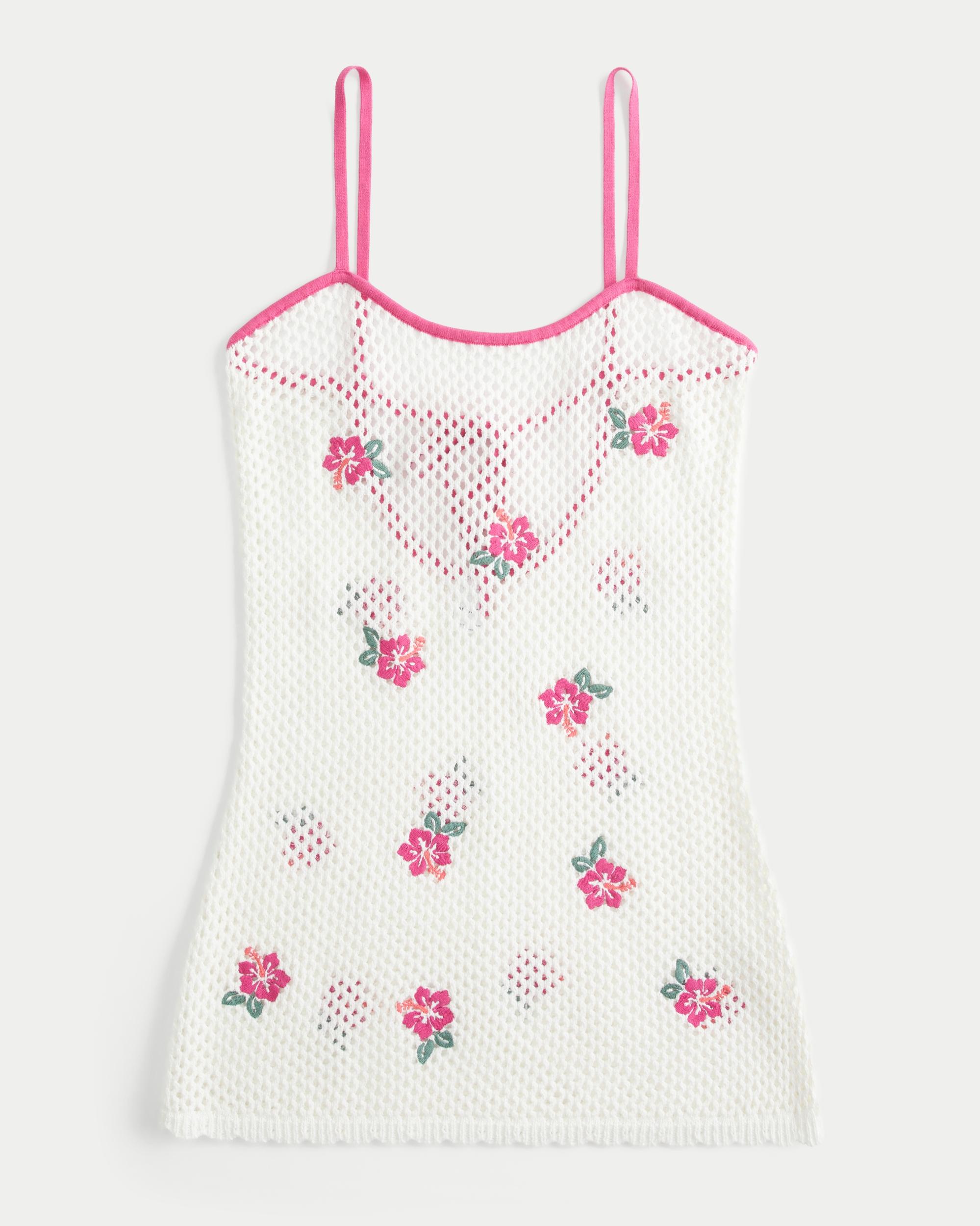 Crochet-Style Floral-Embroidered Cover Up Dress Product Image