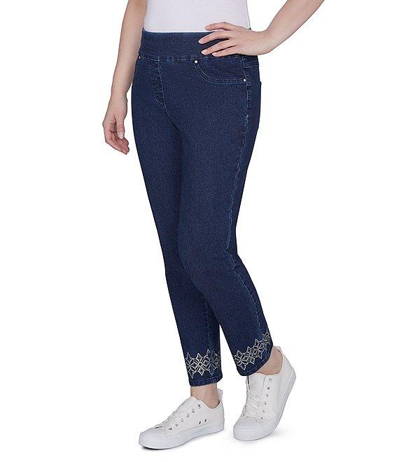 Ruby Rd. Straight Leg Printed Hem Pull-On Ankle Jeans Product Image
