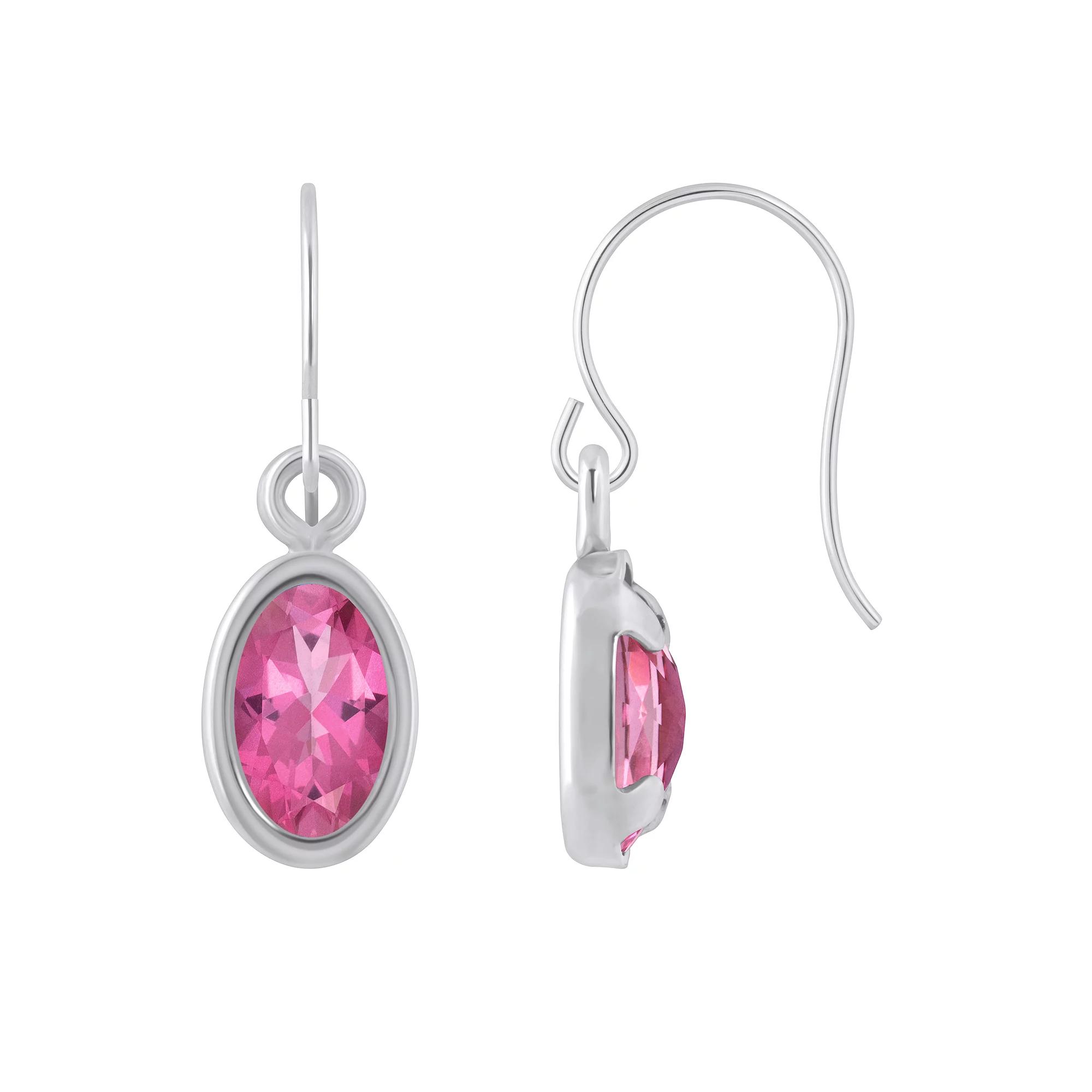 Celebration Gems Sterling Silver Oval Gemstone Drop Earrings, Women's, Pink Topaz Product Image