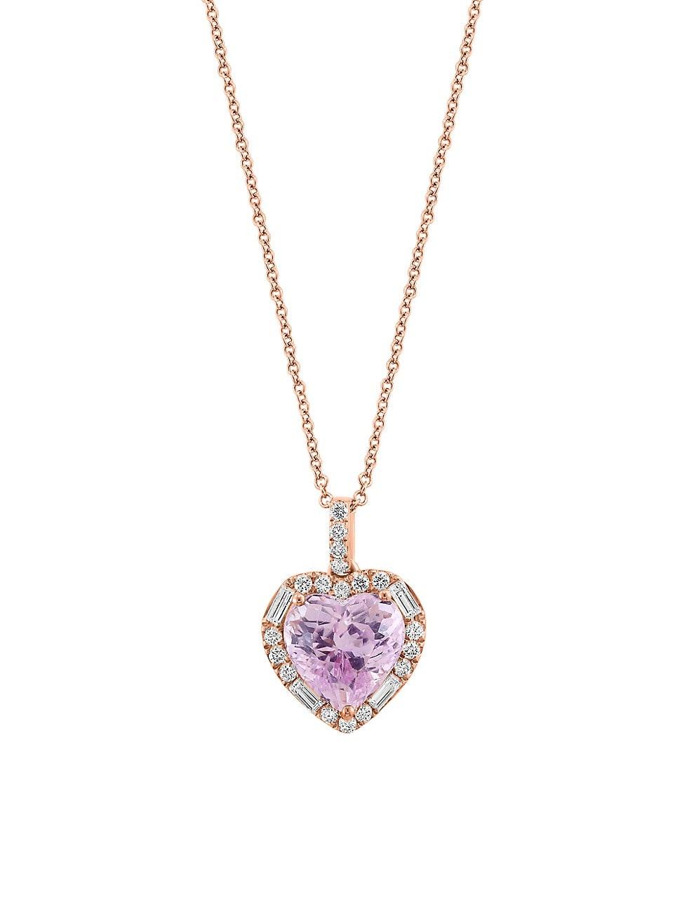 Womens 14K Rose Gold, Kunzite & 0.46 TCW Diamond Heart Pendant Necklace Product Image