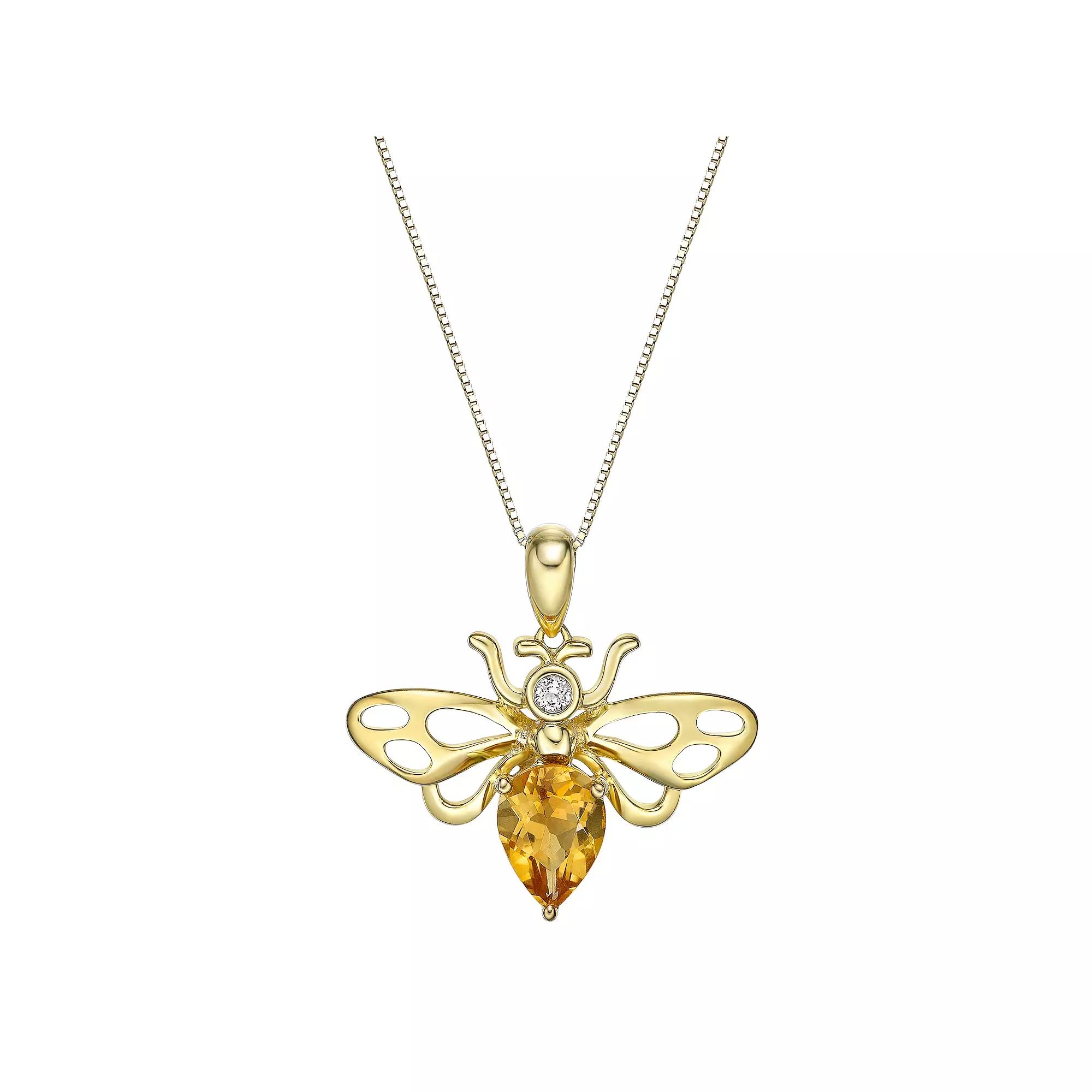Gemminded 14k Gold Over Silver Citrine Bee Pendant Necklace, Women's, Size: 18", Gold Tone Product Image