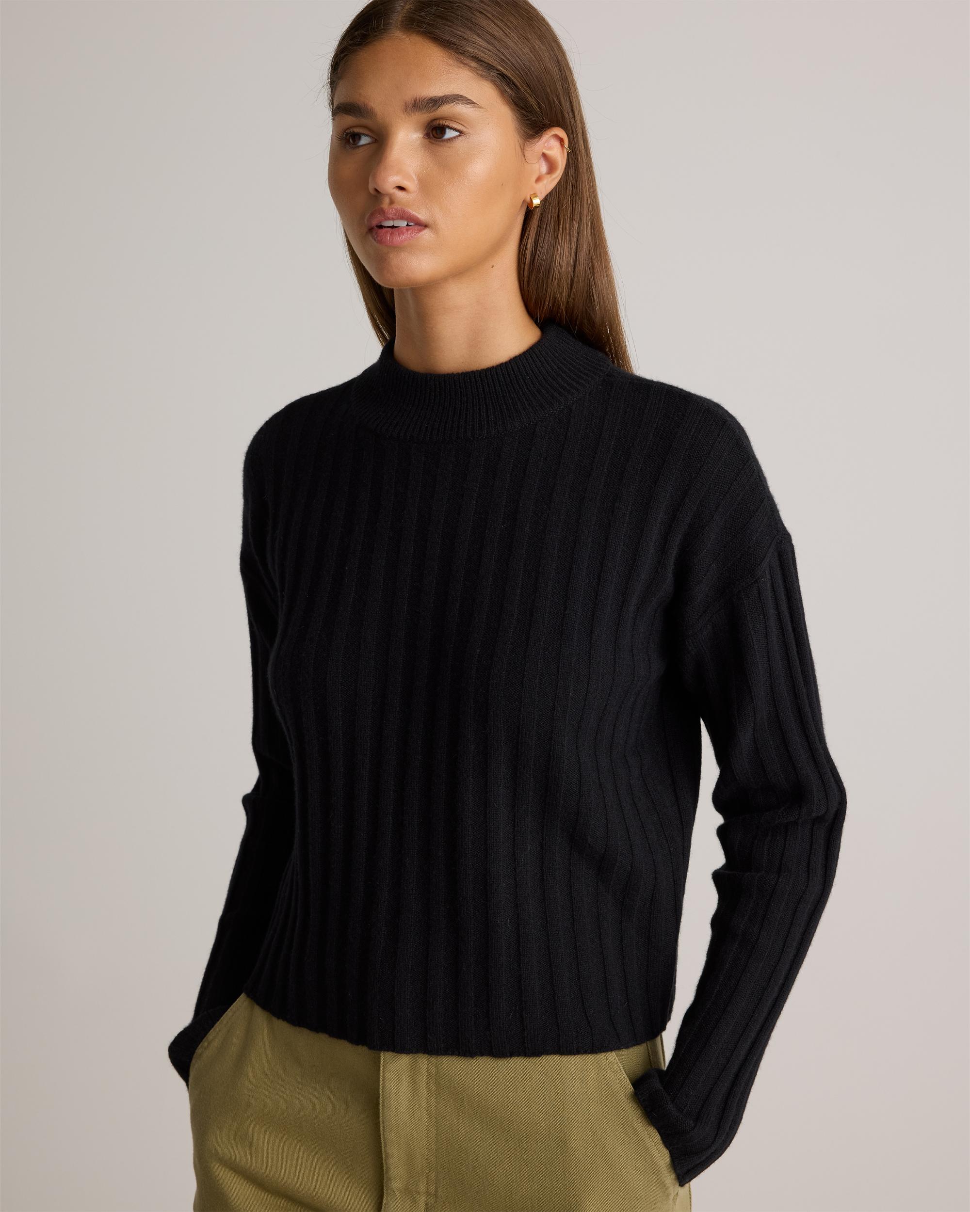 Quince | Women's Mongolian Cashmere Wide-Rib Cropped Mockneck Sweater Size XL Product Image