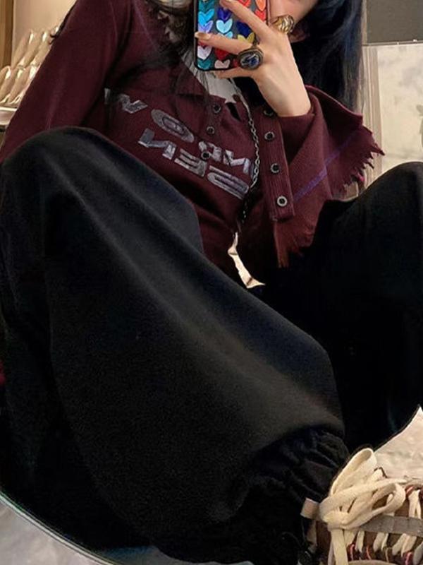 Print Tattered Edge V Neck Long Sleeve Shirt Product Image