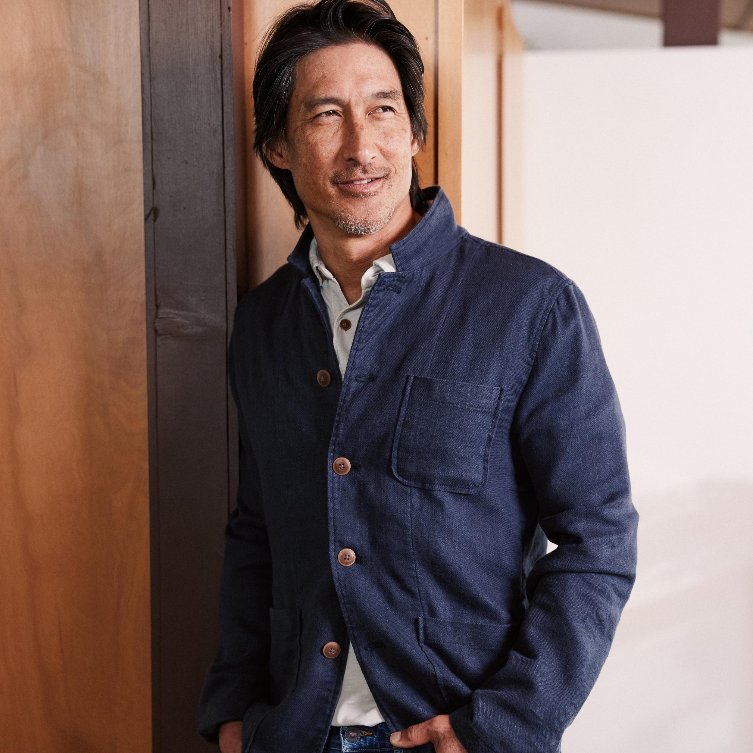 Nelson Ramie Stand Up Collar Jacket - Navy Product Image