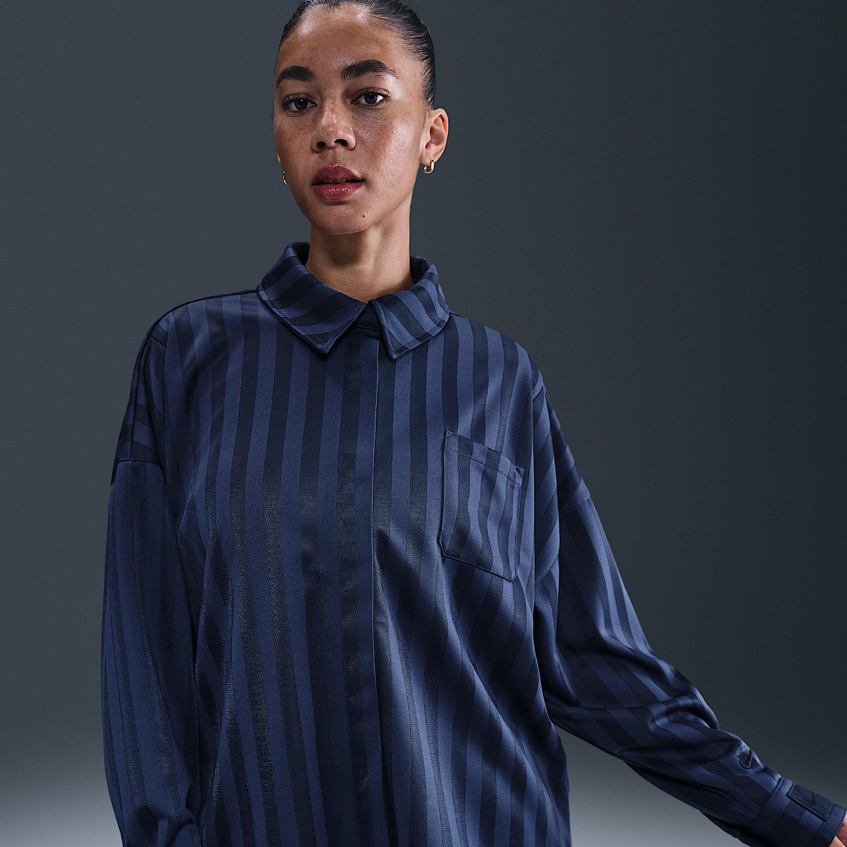 Womens Nike Sportswear Oversized Jacquard Striped Button-Down Shirt | HV1956-110 Product Image