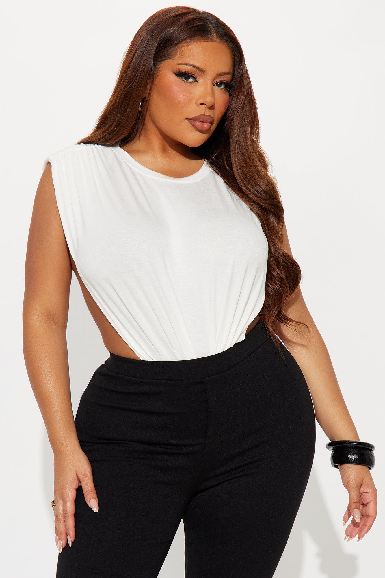 Open Concept Ruched Sleeveless Bodysuit - Off White Product Image