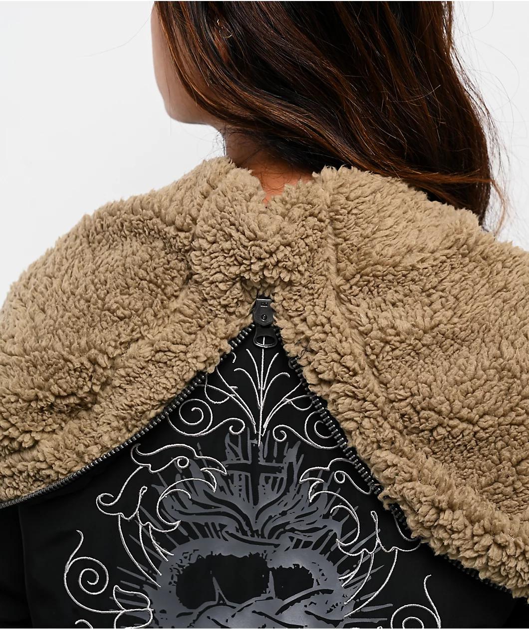 Ninth Hall Ayla Faux Fur Trim Black Hooded Bomber Jacket Product Image