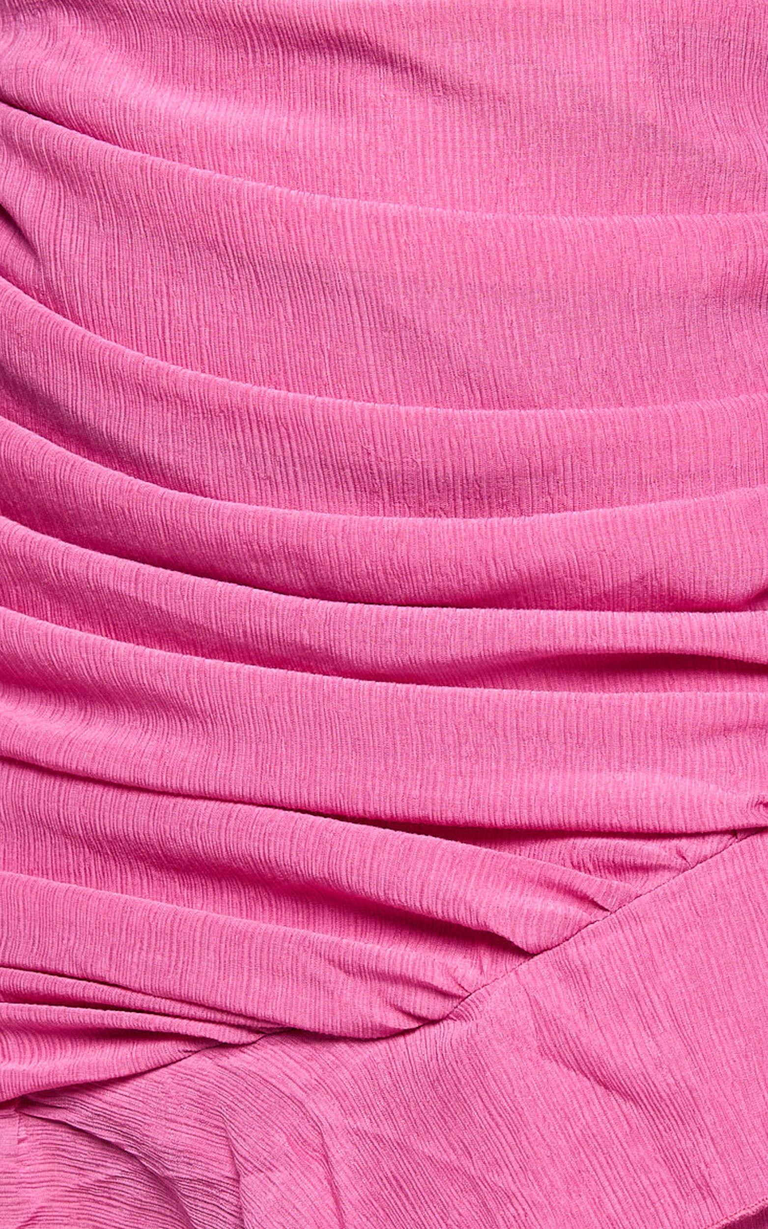 Paige Mini Dress - One Shoulder Frill Hem Wrap Skirt Dress in Pink Product Image