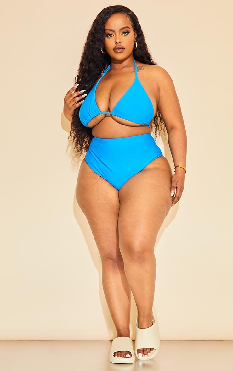 Plus Bright Blue Mix & Match High Waist Bikini Bottoms Product Image