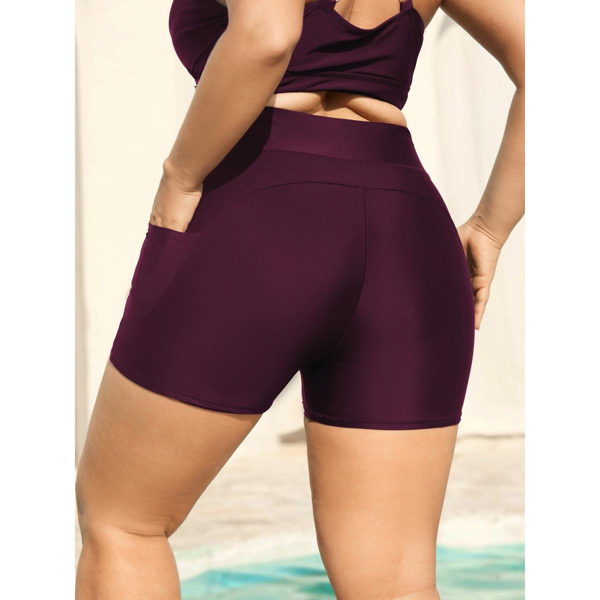 Plus Size Sculpting Pockets Solid Swim Bottoms Women's Swimwear Black Beach Patchwork High stretch Skinny High Rise Side seam pocket Curve Swim Bottoms BloomChic 22-24/3X Product Image