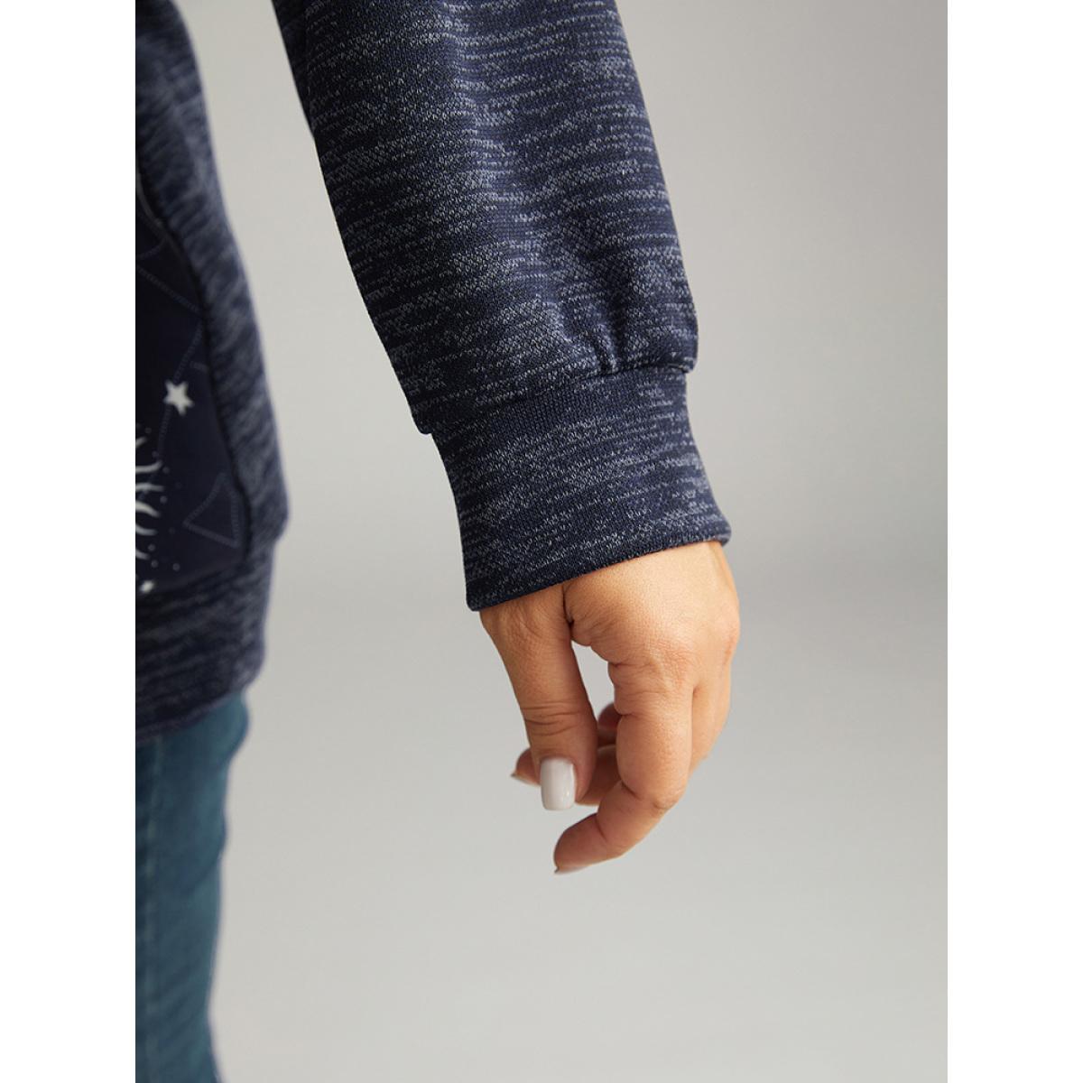 Plus Size Halloween Moon & Star Notched Raglan Sleeve Sweatshirt Women Indigo Casual Elastic cuffs Notched collar Festival-Halloween Sweatshirts BloomChic 26/4X Product Image