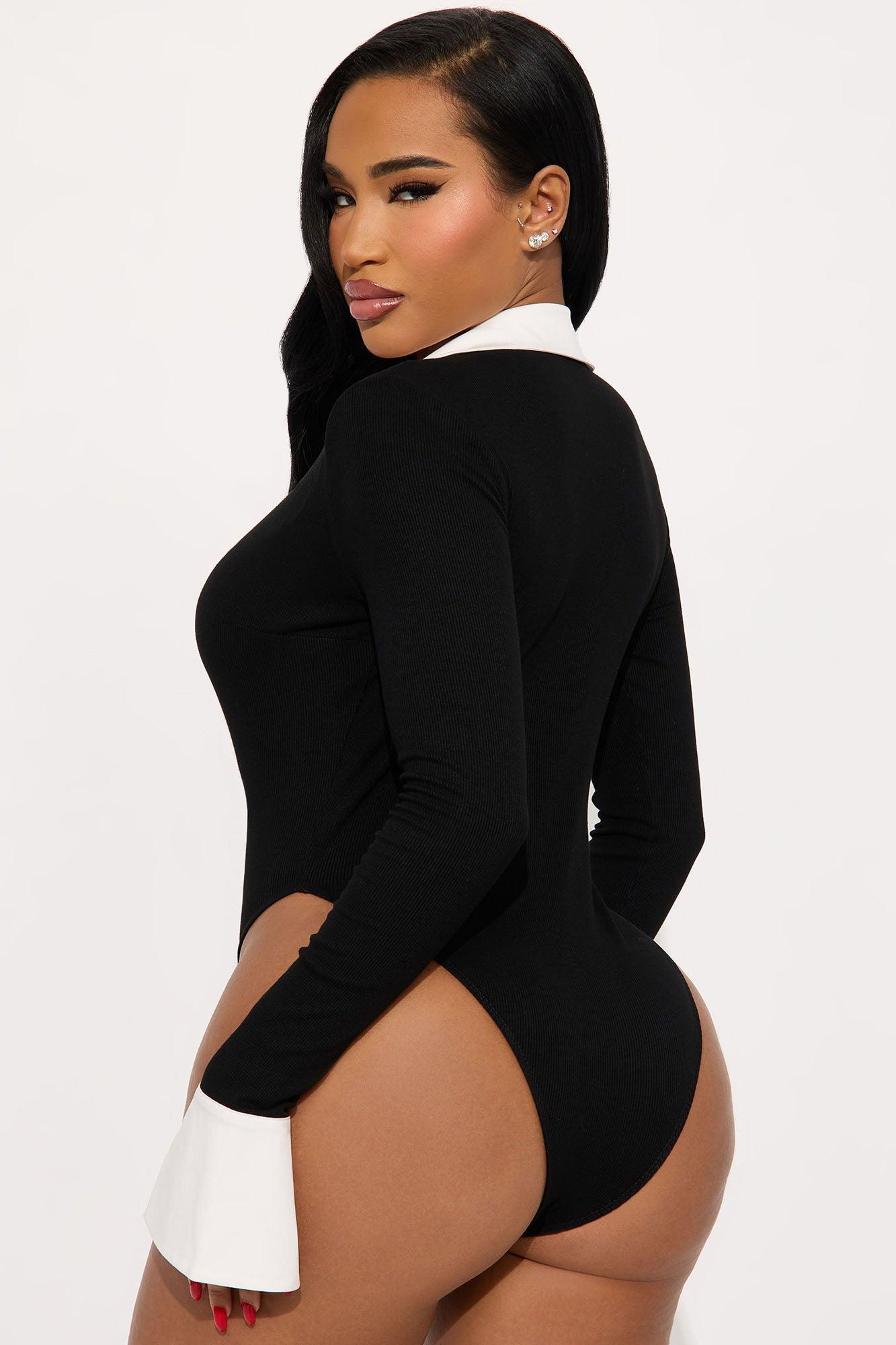 Jalynn Ribbed Long Sleeve Bodysuit - Black/White Female Product Image