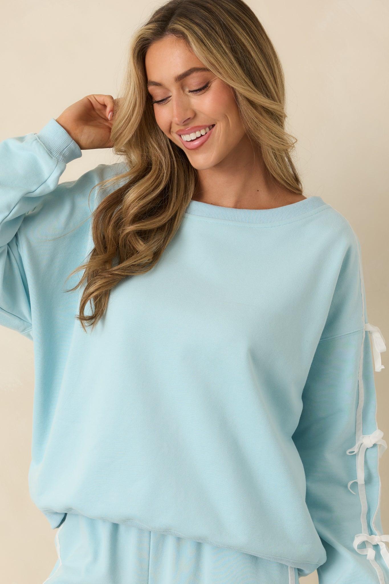 Fit To Be Tied Aqua Blue Tie Detail Wide Leg Sweatpants Product Image