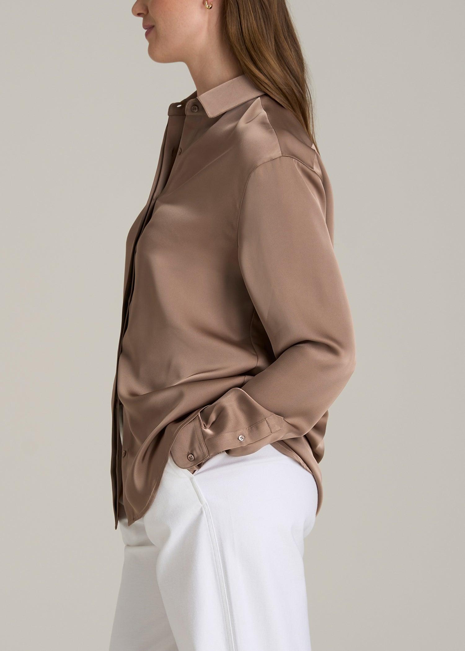 Relaxed Button-Up Blouse for Tall Women in Latte Female Product Image