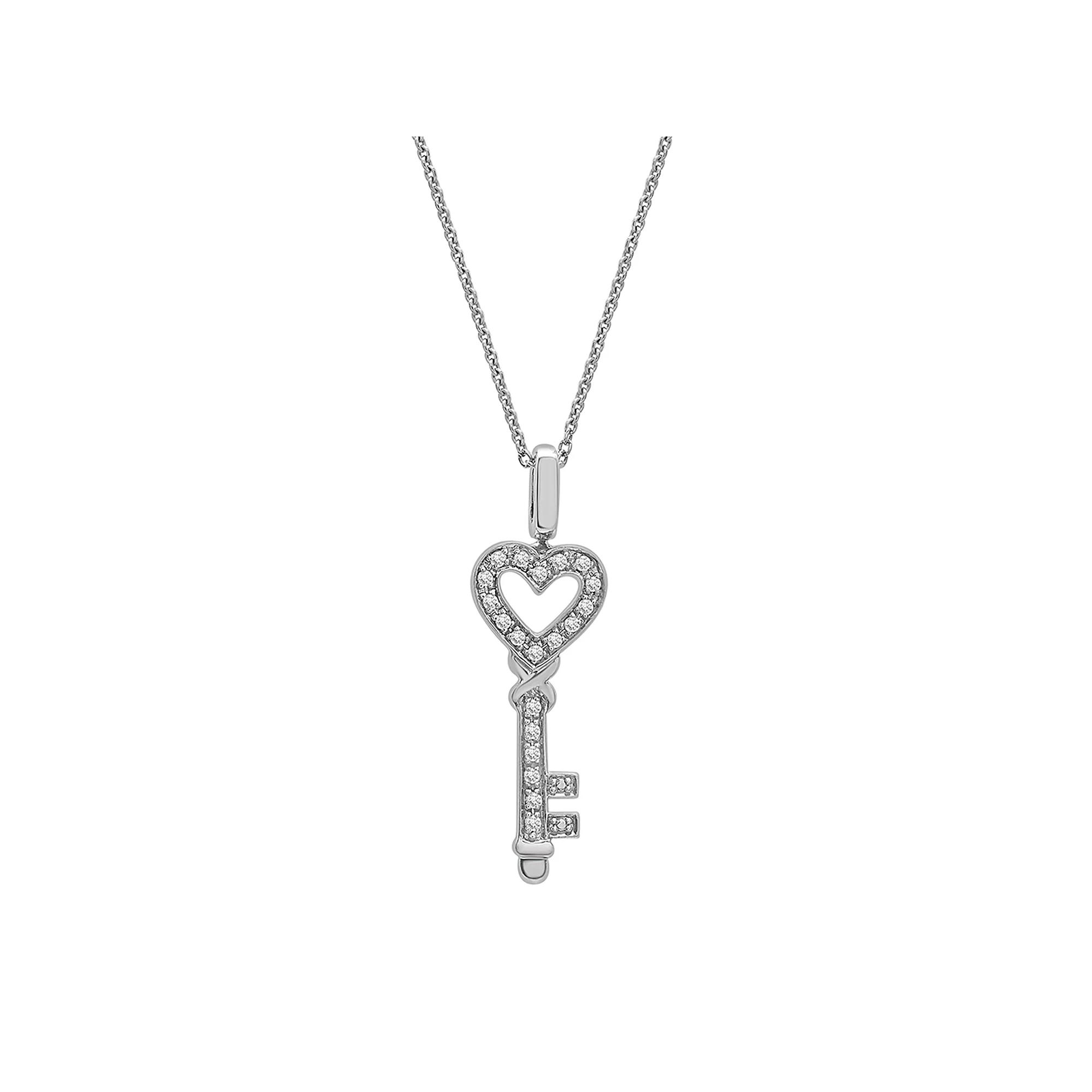 Sterling Silver 1/5 Carat T.W. Black & White Diamond Heart Key Reversible Pendant Necklace, Women's, Size: 18" Product Image