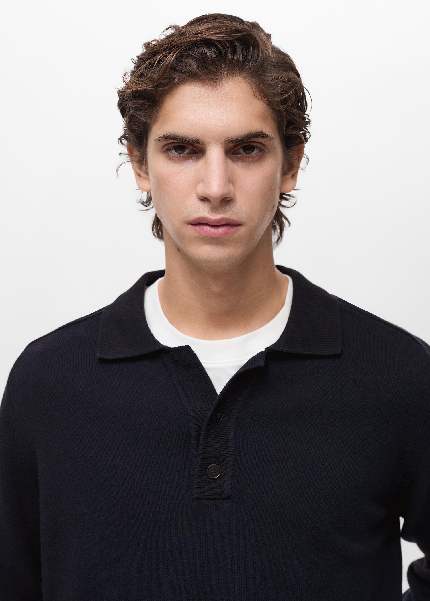 Cotton knitted polo shirt - Men | MANGO USA Product Image