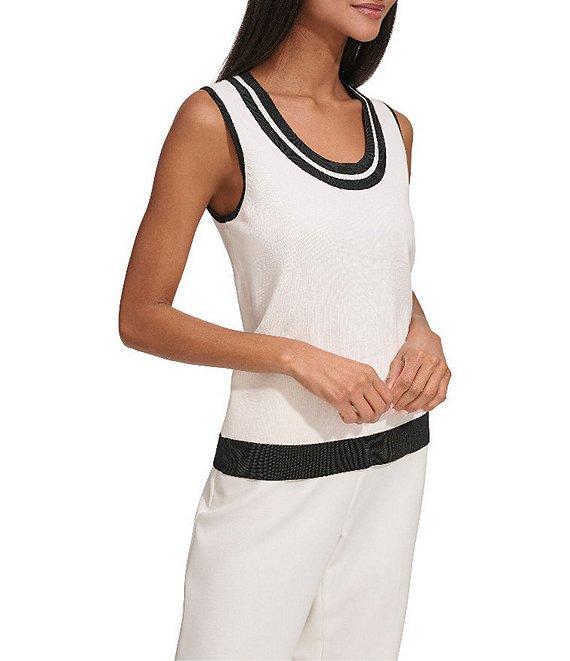 KARL LAGERFELD PARIS Knit Contrast Trim Scoop Neckline Sleeveless Tank Product Image