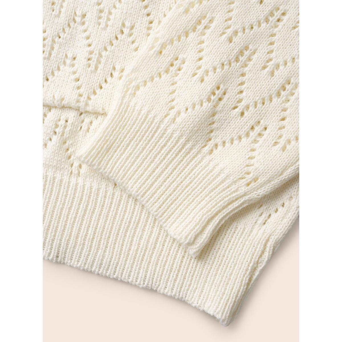 Plus Size Kimono Collar Patch Pocket Pointelle Knit Cardigan Beige Women Leisure Loose Long Sleeve Casual Cardigans BloomChic 14-16/1X Product Image