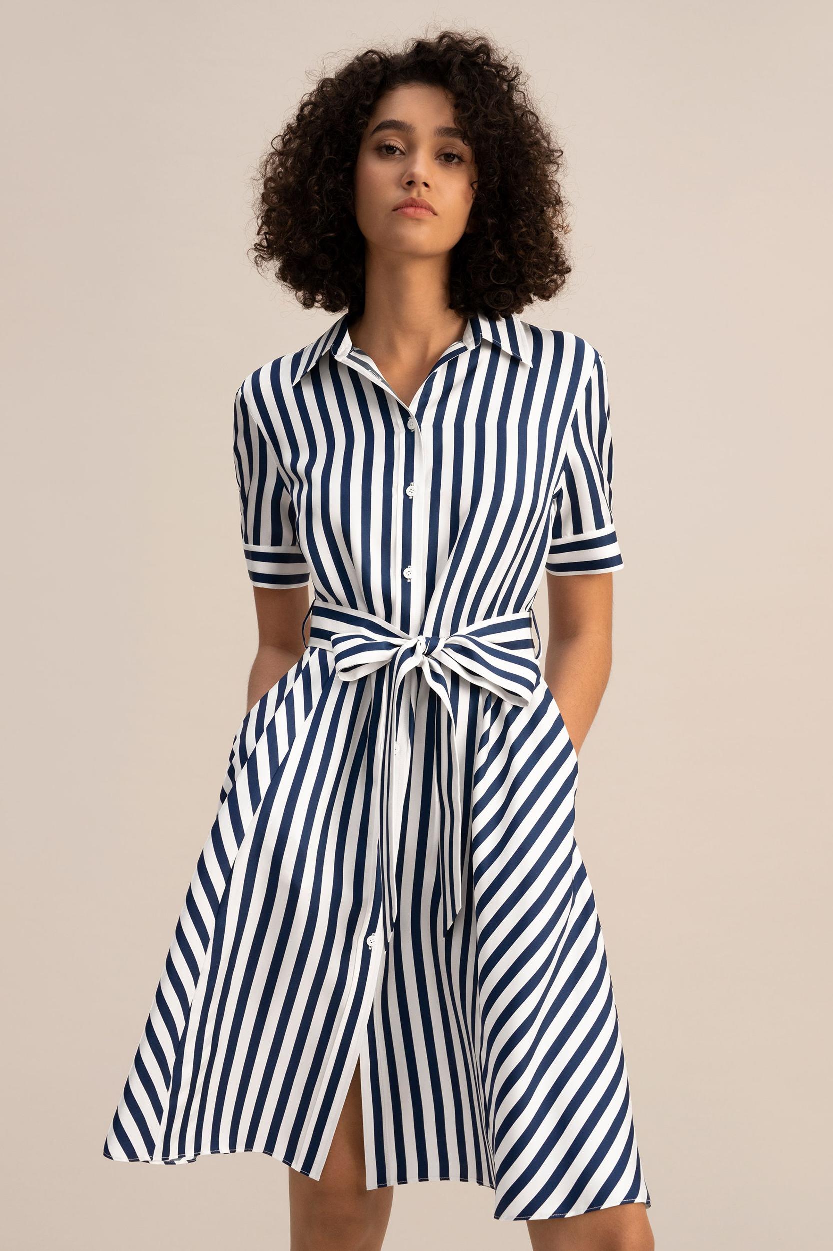 Amalfi Stripe Silk Shirtdress with Belt Product Image