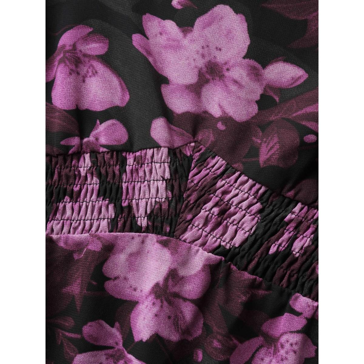 Plus Size Large Floral Print Shirred Waist Midi Dress Deeppurplered Women Romantic Shirred Heart neckline Elbow-length sleeve Curvy BloomChic 10/M Product Image