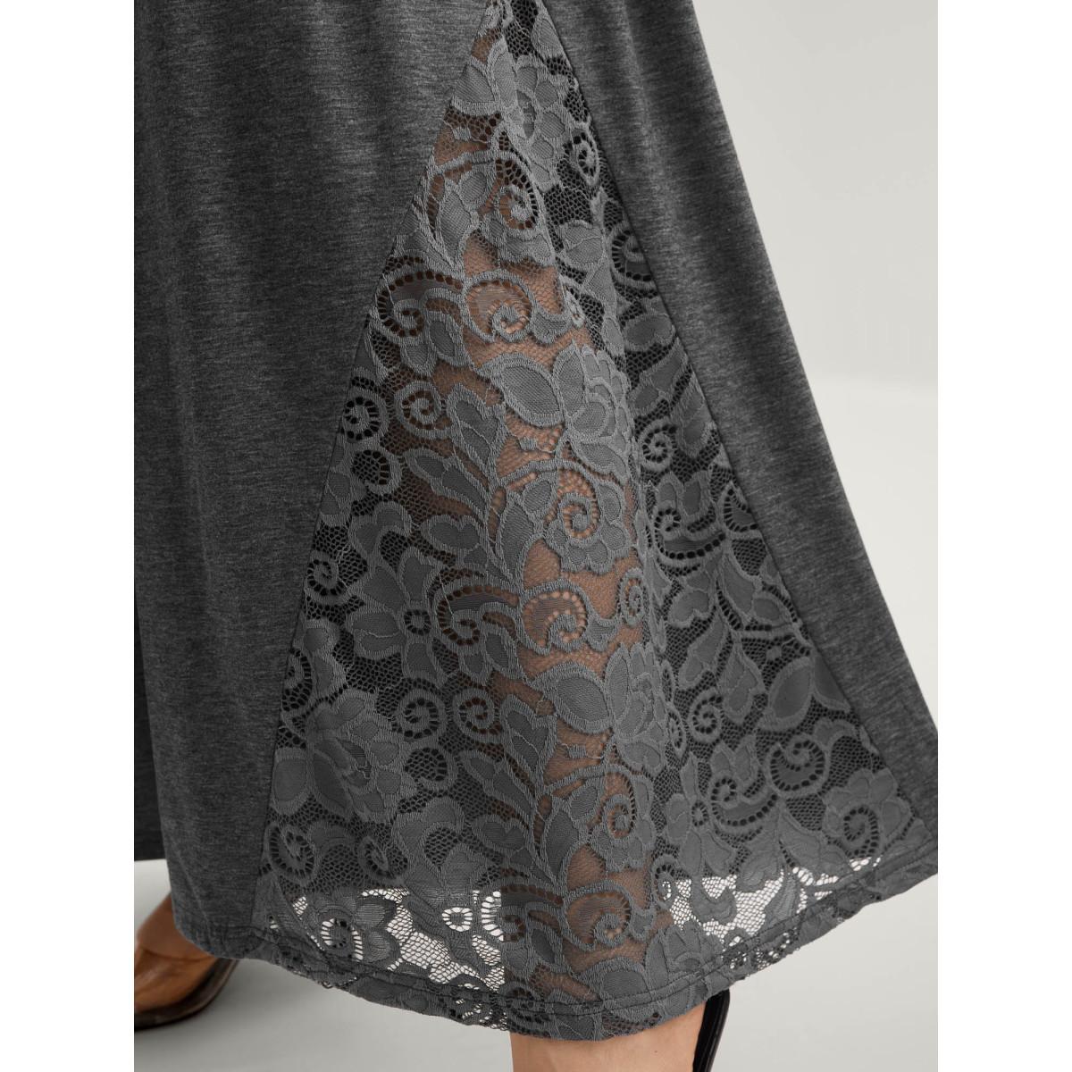 Plus Size DimGray Very Stretchy Lace Waist-Tie Jumpsuit Women Cap Sleeve V-neck Vacation Loose Jumpsuits BloomChic 30/6X Product Image