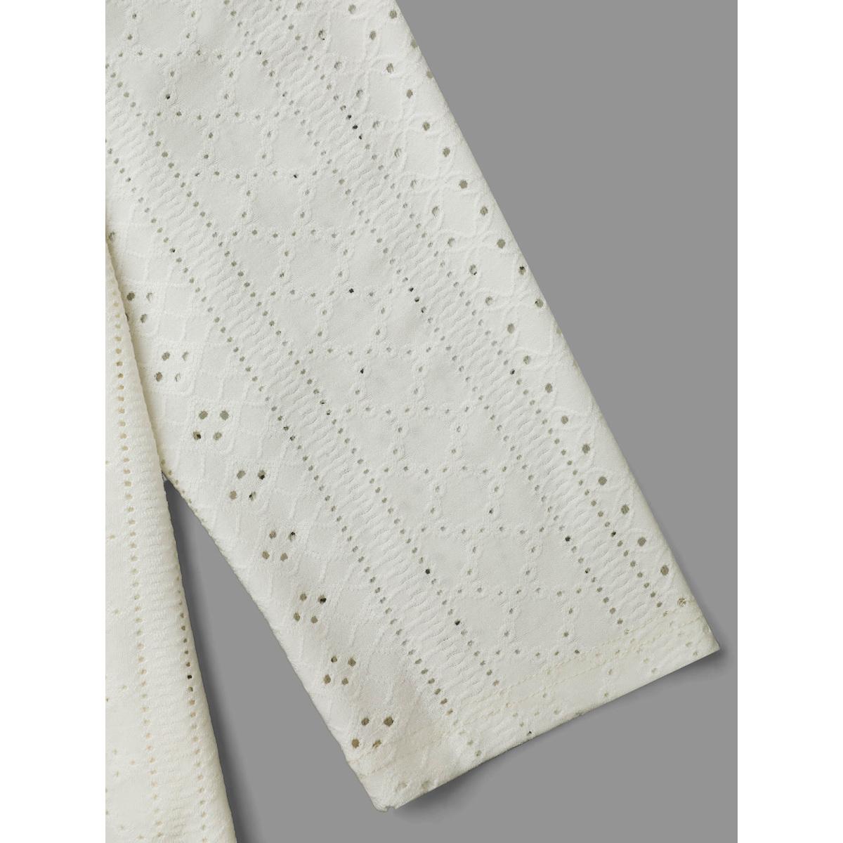 Plus Size Textured Cut-out Elastic Round Neck T-shirt Ivory Women Casual Texture Round Neck Everyday T-shirts BloomChic 10/M Product Image