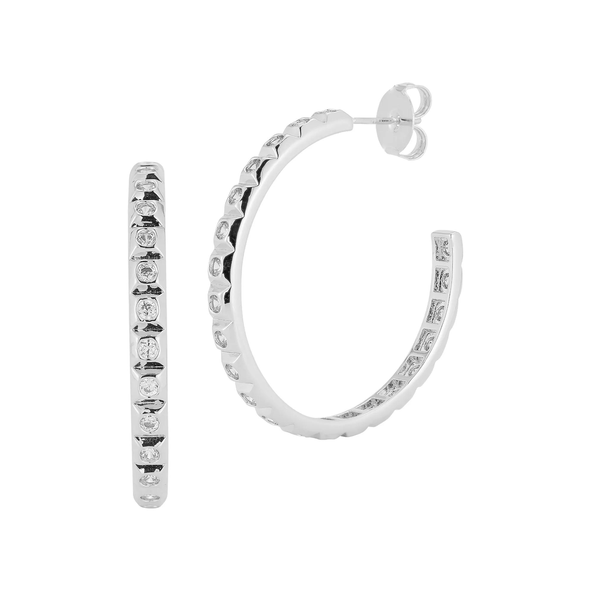 WINX 18k Gold Plated Cubic Zirconia Square Hoop Earrings, Women's, Silver Tone Product Image