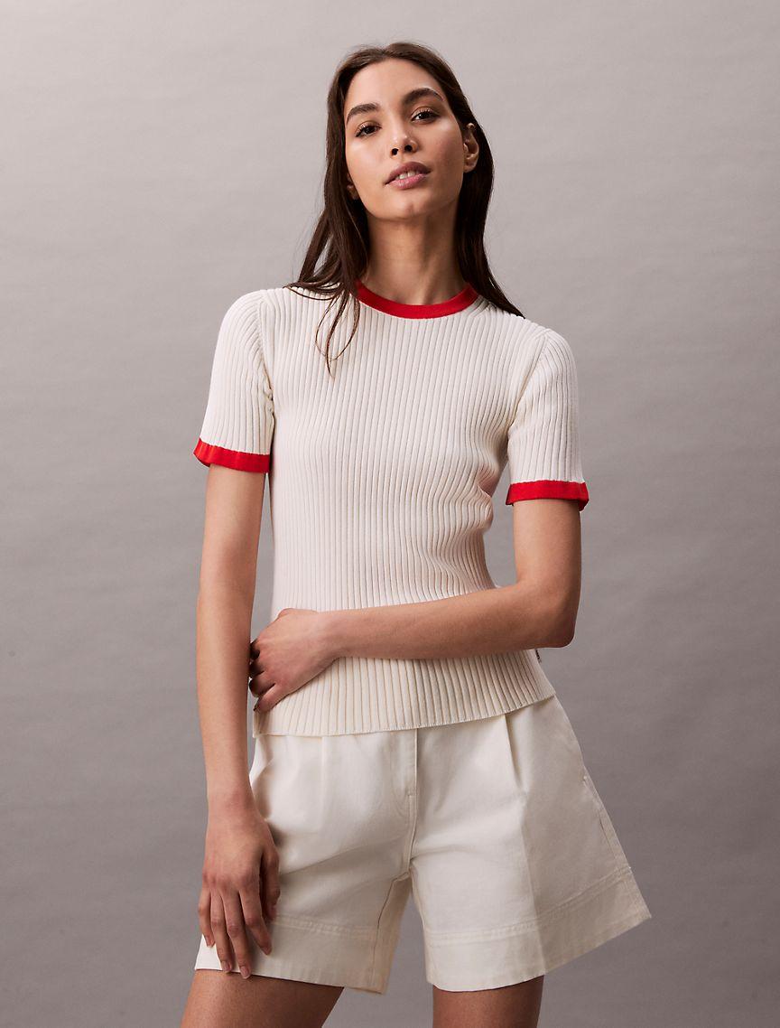 Cotton Ribbed Slim T-Shirt  Product Image