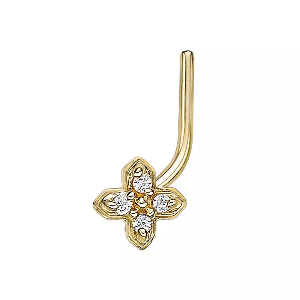 Lila Moon 14k Gold Cubic Zirconia Flower Curved Nose Ring Stud, Women's, White Product Image