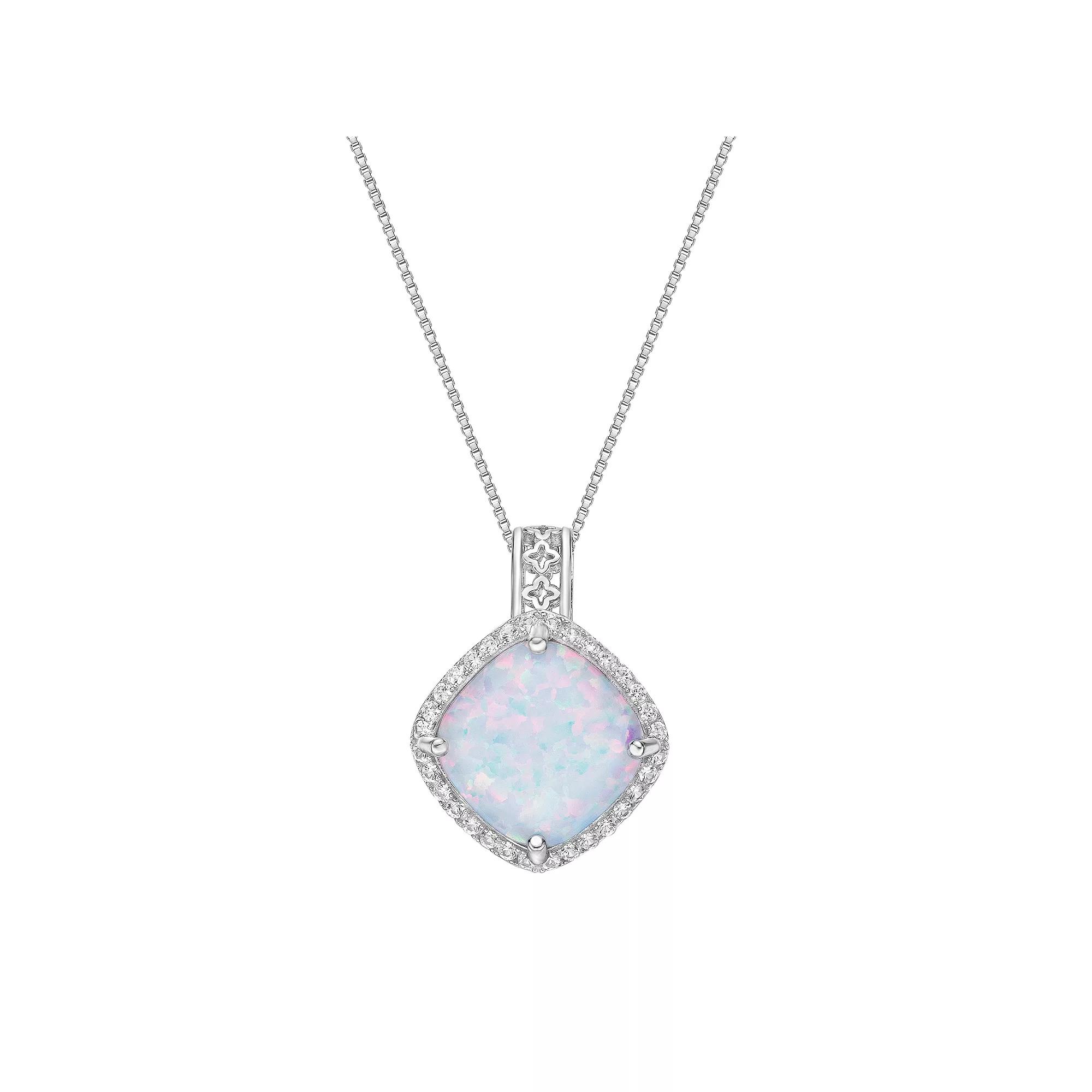 Gemminded Sterling Silver Lab-Created Opal & Lab-Created White Sapphire Pendant Necklace, Womens Product Image