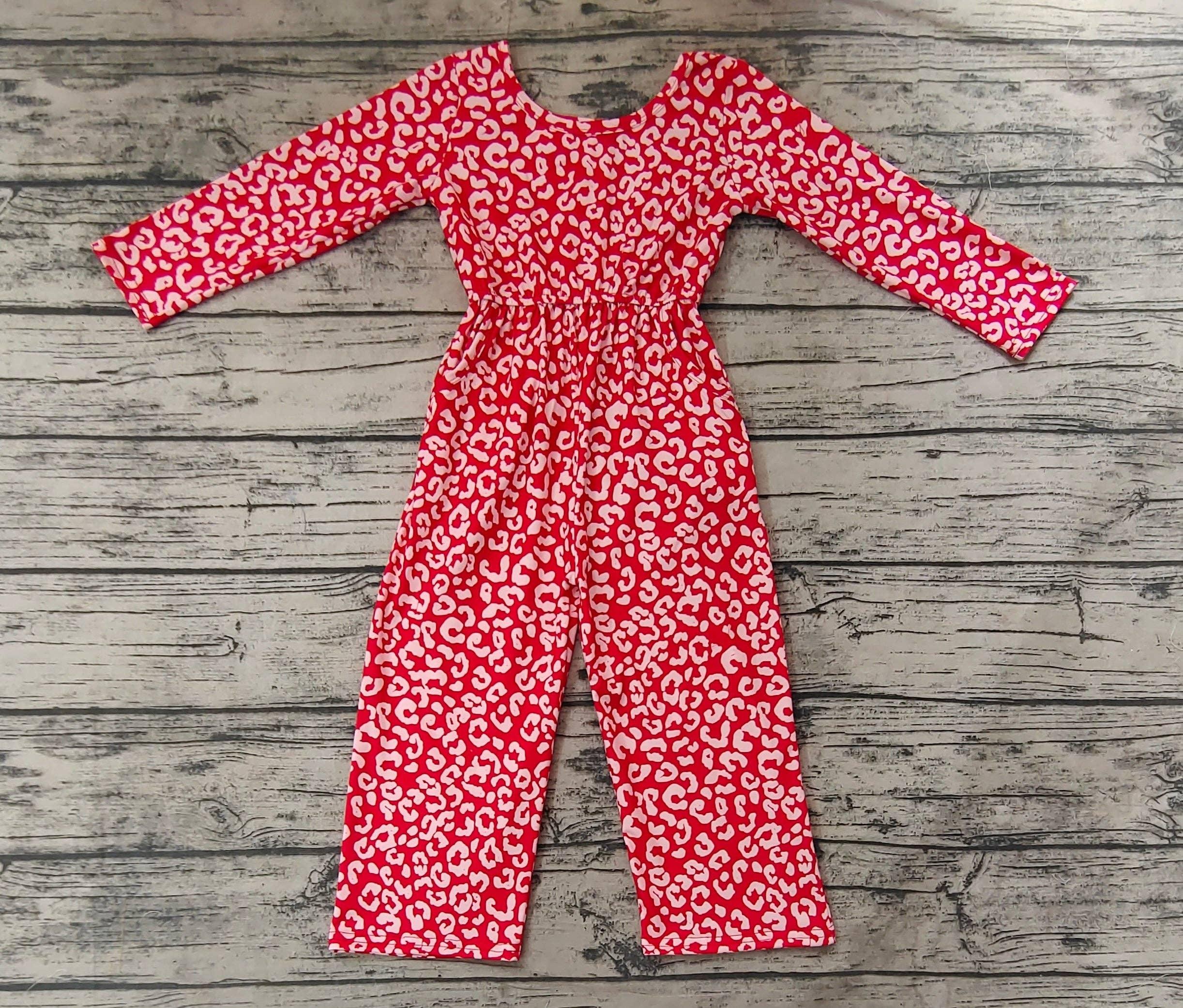 Red Leopard Long Sleeve Pocket Jumpsuit Product Image
