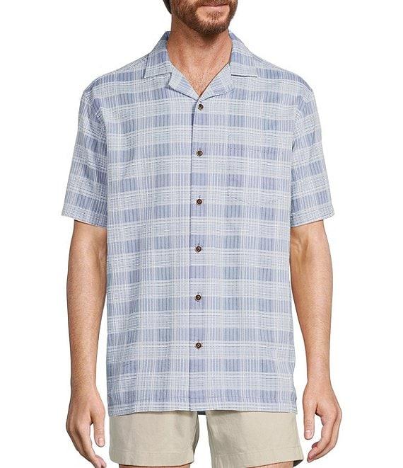 Roundtree & Yorke Short Sleeve Textured Plaid Sport Shirt Product Image