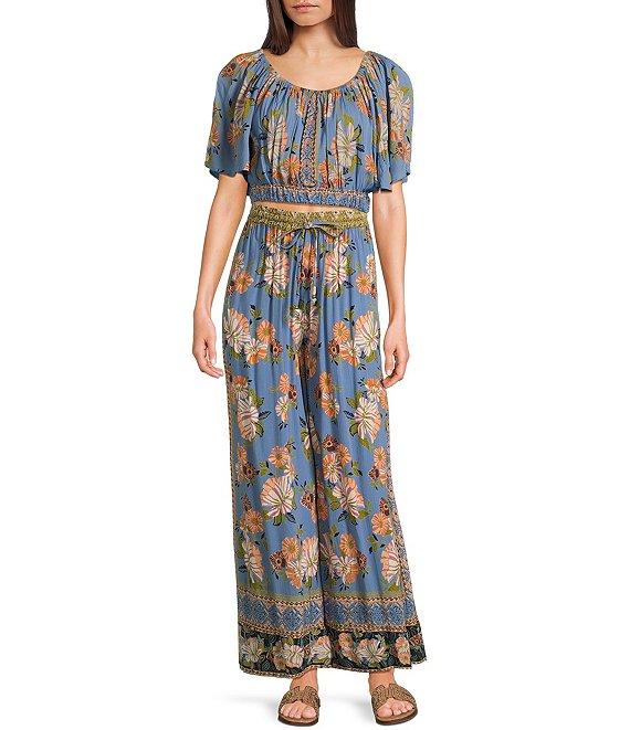 Angie Scoop Floral Print Neck Flutter Sleeve Coordinating Crop Top Product Image