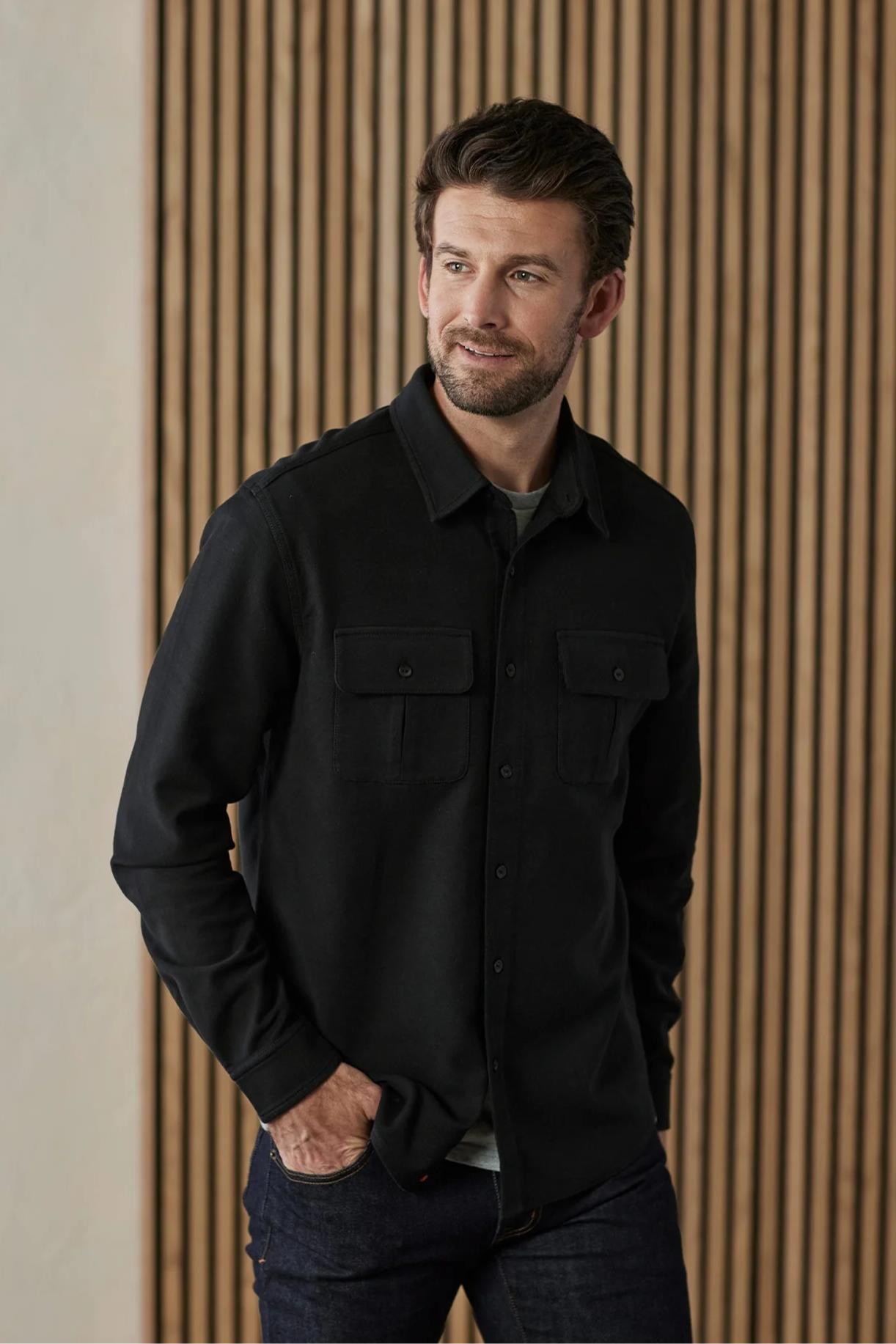 Comfort Terry Shirt Jacket - Black Product Image