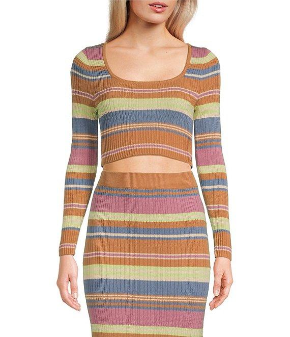 Roxy Sunshine Day Long Sleeve Coordinating Striped Cropped Top Product Image