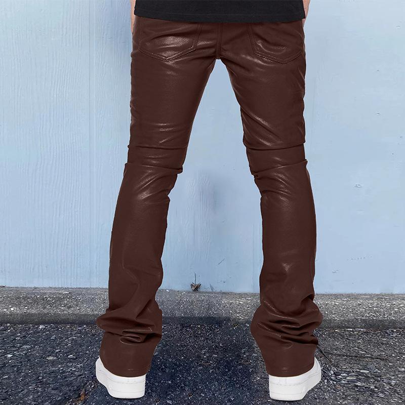 Essentials Streetwear Leather Skinny Flare Stacked Pants Product Image
