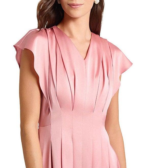 MISOOK Charmeuse Crepe De Chine V-Neck Flutter Sleeve Fit-And-Flare Midi Dress Product Image