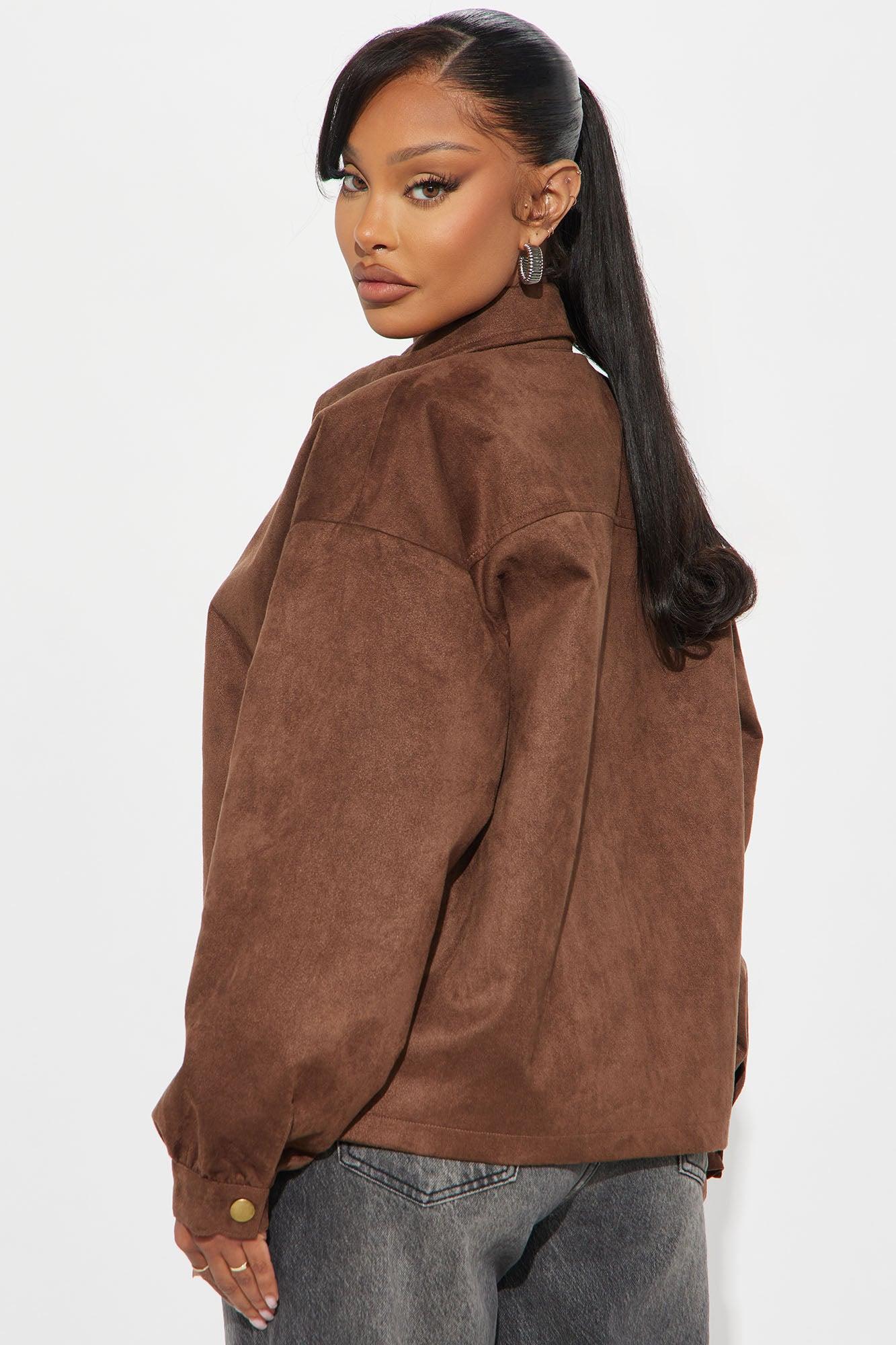 Coffee Run Faux Suede Jacket - Brown Product Image