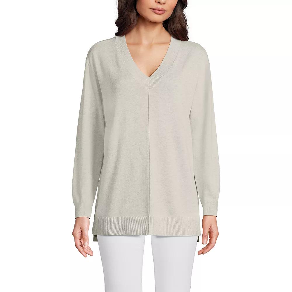 Women's Lands' End Cotton Striped Tunic Sweater, Size: Medium, Light Gray Grey Product Image